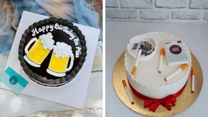 Mẫu bánh chúc mừng sinh nhật bố theo sở thích bia và thuốc lá